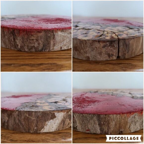 Stacked Wood Painted On 7.25" Wood Disc - Abstract Art - Yellow, Red Handpainted - Picture 15 of 15